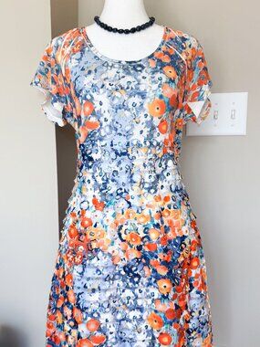 Cubism Blue & Orange Floral Pattern w/ Striped Textured Tiers - Size L